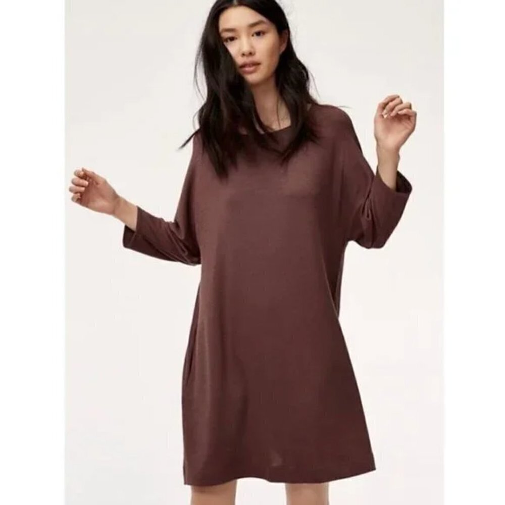 ARITZIA Wilfred Free Cober Dress- Relaxed Fit T-Shirt Dress (Mauvish- PURPLE)